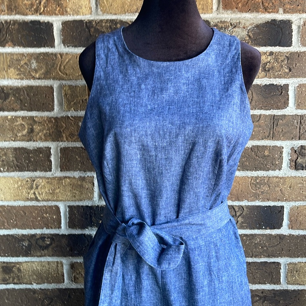 Banana Republic Blue Linen Blend Chambray Wide Leg Cropped Jumpsuit - Picture 3 of 14